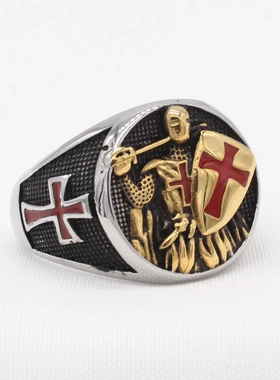 r1720 饰品 欧美个性复古骑士盾牌十字男士钛钢戒指