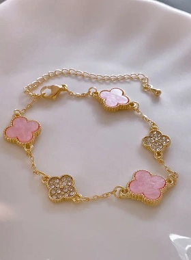 法式轻奢镶钻花朵项链小众简约设计感锁骨链气质时级感项饰女