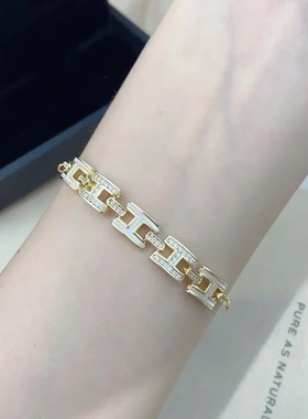 天然贝母h手链名媛风字母抽拉手串时尚气质贝壳手饰轻奢手环