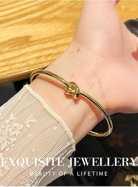 素圈打结手镯女ins风简约时尚百搭气质高级感型开口钛钢手环手饰