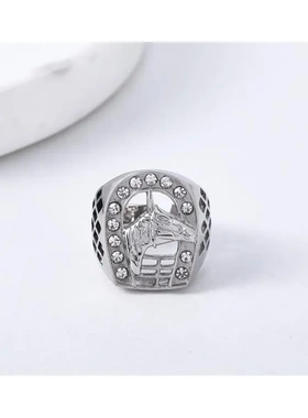 r3 饰品 欧美时尚镶钻马蹄嘻哈男士钛钢戒指