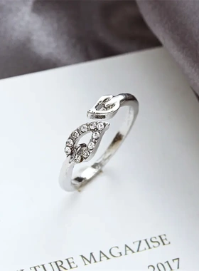 韩版饰品 时尚爱心戒指 树叶水钻桃心可调节关节指环