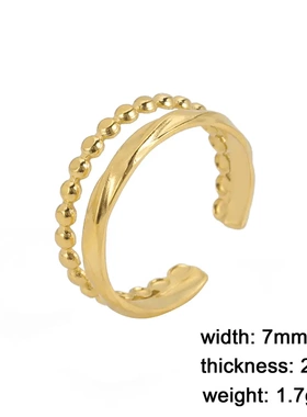 欧美热卖爆款时尚气质风双线圈扭曲珠链不锈钢开口百搭款戒指