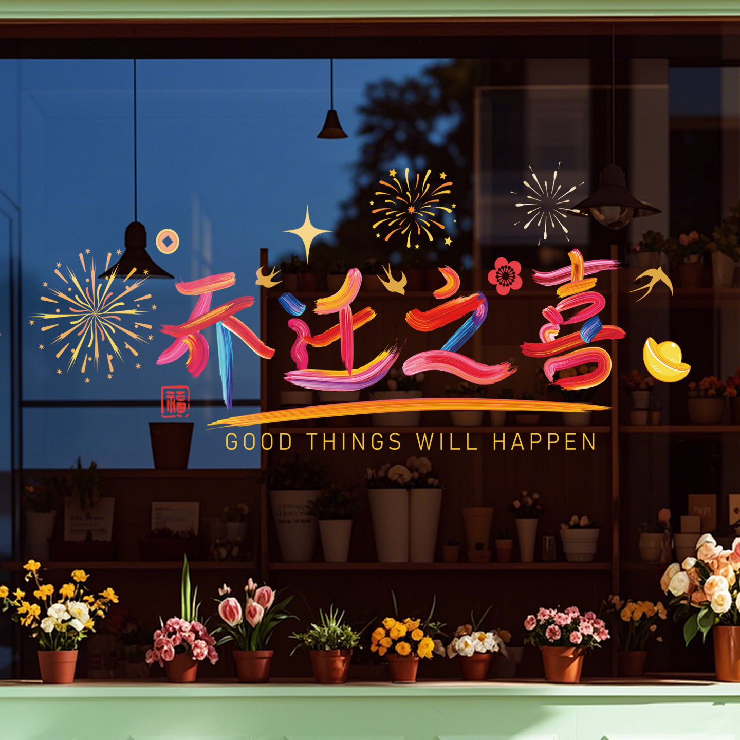 乔迁之喜入宅门落地窗橱窗气氛装饰窗花新居喜庆飘带静电玻璃贴纸,淘宝优惠券,粉丝福利购,淘宝优惠卷