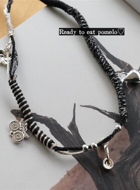 RTEP 部落手作*编绳花朵陶罐猫头鹰勺子黑色铜镀银细项链小众设计