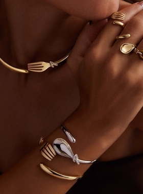 hefang筷子锁骨链何方爱心碱水结项链餐具意面手镯戒指高级感饰品