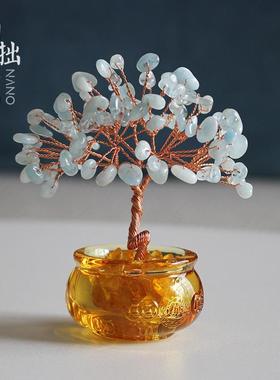 黄水晶聚宝盆发财树家居客厅办公室桌面装饰创意礼物摆件紫招财树