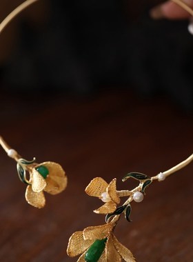 中式小众设计高级感金色花朵璎珞项圈优雅古风旗袍配饰脖链脖圈