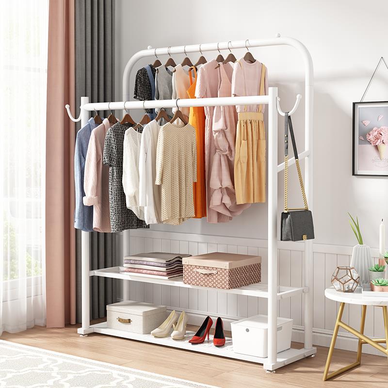 晾衣架家用置地双杆式折叠衣帽架卧室内简易落地阳台挂晒衣服架子 - 图1