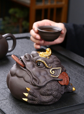 招财金蟾摆件家居饰品手工客厅办公室玄关茶桌面摆设紫砂茶宠可养
