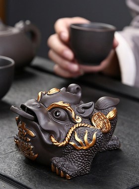 招财金蟾紫砂摆件家居装饰品手工客厅办公室桌面摆设精品茶宠茶玩
