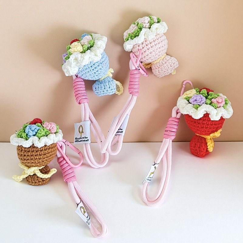 手工编织花束小挂件成品钥匙扣 针织毛线迷你钩织手捧 花毕业礼品,淘宝优惠券,粉丝福利购,淘宝优惠卷