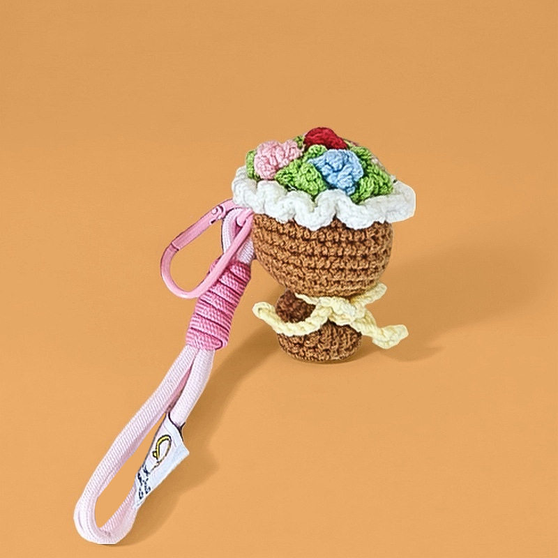 手工编织花束小挂件成品钥匙扣 针织毛线迷你钩织手捧 花毕业礼品,淘宝优惠券,粉丝福利购,淘宝优惠卷