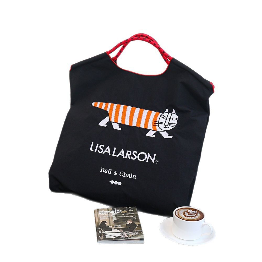 新款小众百搭ballchain刺绣环保尼龙单肩购物袋手提大容量斜挎包,淘宝优惠券,粉丝福利购,淘宝优惠卷