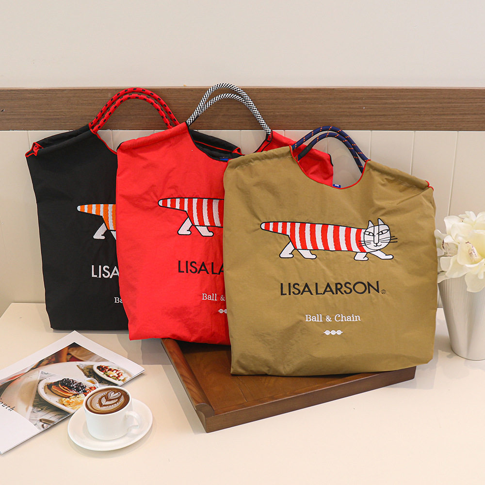 新款小众百搭ballchain刺绣环保尼龙单肩购物袋手提大容量斜挎包,淘宝优惠券,粉丝福利购,淘宝优惠卷