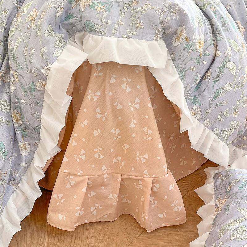 春季小清新全棉印花四件套雪纺花边纯棉被套床单床笠款1.2m三件套,淘宝优惠券,粉丝福利购,淘宝优惠卷