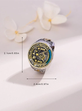 欧美wish货源 宗教图腾共济会蓝色滴油双色戒指男士指环