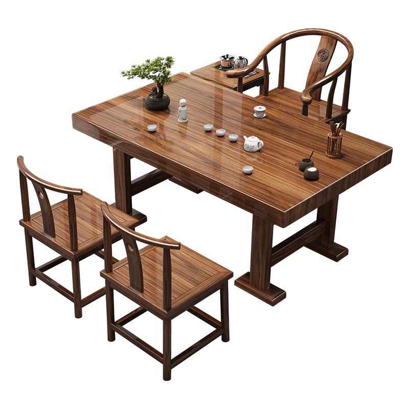 阳台实木大板茶桌椅组合新中式客厅家用茶几办公室小户型泡茶台桌 - 图3