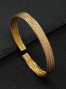 形钛钢手镯百搭个性平面编织麻花手镯钢丝不锈钢手环饰品厂