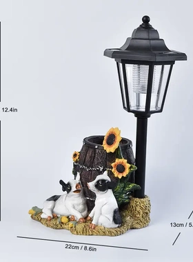 新品动物花盆六角灯花园装饰园林户外景观路灯树脂工艺品摆件