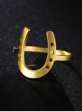 源头工厂创意个性风潮ins风18k真金电镀切割不锈钢马蹄铁戒指