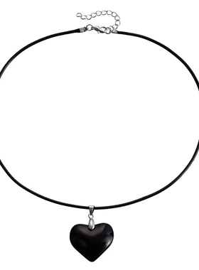 欧美饰品简约红色大爱心牛皮绳项饰法式冷淡风小众心形项链女