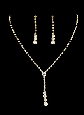 特价简约时尚水钻项链两件套电镀厚银女孩生日项链演出配饰