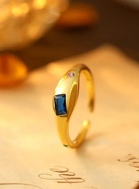 s925银夏日新品彩色锆石戒指女复古时尚叠戴指环开口可调节