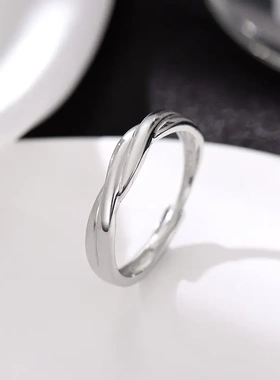 榕树下s925银日韩简约爱交织情侣戒指缠绕活口男女对戒情人节礼物