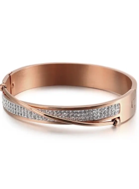 不锈钢手镯 欧美时尚宽面镶钻手镯 七夕女生礼物手环饰品