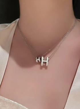 韩秀娜纯银H项链女珐琅字母吊坠大号mini简约气质高级百搭锁骨链