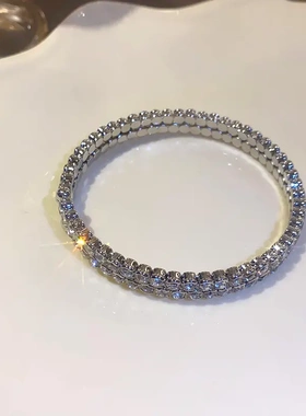 爆闪双层镶钻圆形可调节手镯韩系轻奢高级感气质手链精致时尚手饰