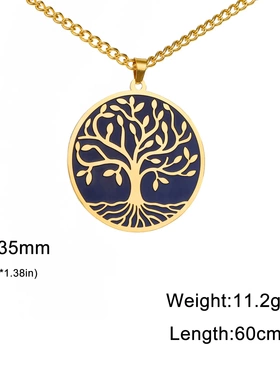 欧美时尚个性腐蚀抹蓝色镂空生命树女生吊坠情侣项链不锈钢毛衣链