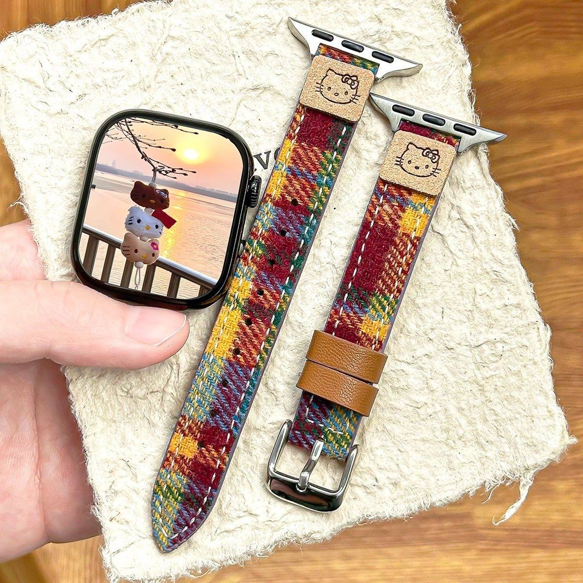 KT猫毛呢彩虹GT6华为GT54手表表带GT3pro真皮质watch5男女fit适用,淘宝优惠券,粉丝福利购,淘宝优惠卷