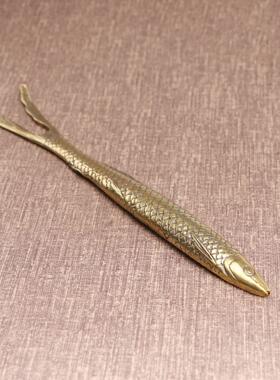 新款古黄铜仿生鱼创意壶叉 功夫茶鱼形实心茶具 茶道配件防烫壶叉