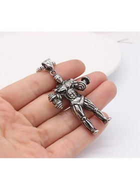 p1158 欧美个性复古健身哑铃举重男士钛钢吊坠项链