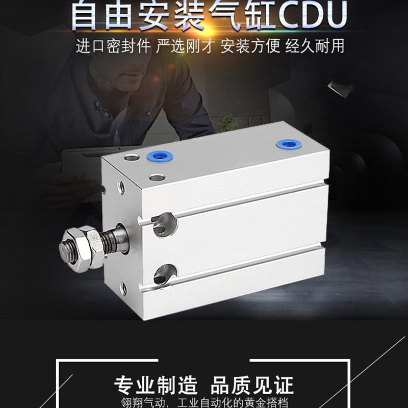 翎翔气动小型自由安装气缸带磁性CDU10/16/20/25-10D/15D/25D - 图1