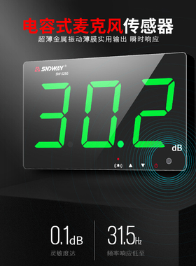 深达威高精度壁挂式分贝仪测试器噪音计家用声级计噪声检测仪报警