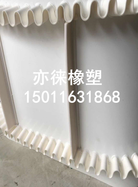 pvc白色食品输送带加挡板裙边 防滑流水线皮带 提升机皮带 爬坡带