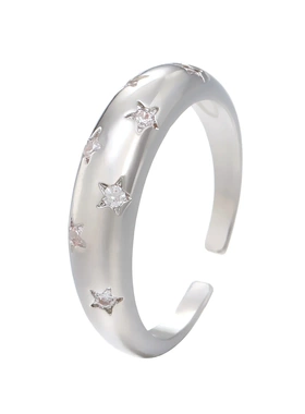 2025欧美新款几何锆石星星戒指 创意时尚复古金色开口指环手饰女