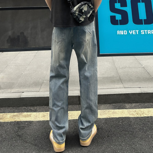QUALCOMM小众美式潮流高街复古蓝直筒长裤男高腰百搭显瘦牛仔裤子 - 图3