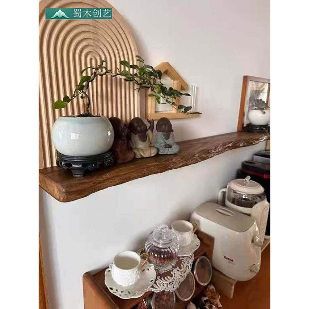 全实木新中式装饰艺术挂板内墙原木色挂墙式覆古风一字隔板置物架,淘宝优惠券,粉丝福利购,淘宝优惠卷