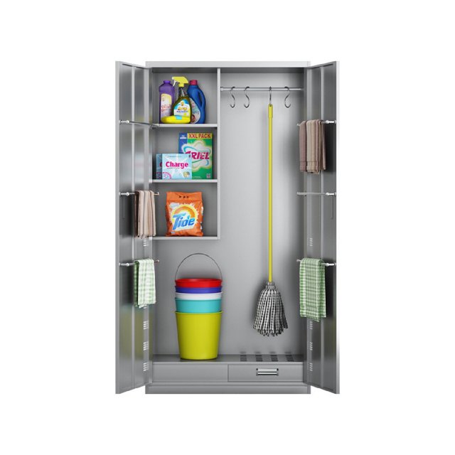 Stainless steel cleaning cabinet mop broom sanitary cabinet storage cabinet factory school cleaning tool storage cleaning cabinet