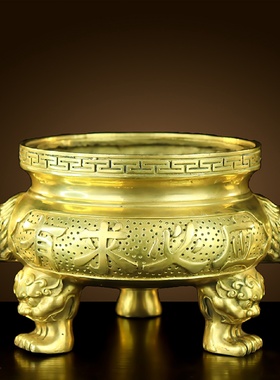 铜香炉黄铜招财进宝兽耳三足炉特大号家用祠堂寺院供奉双龙鼎佛具