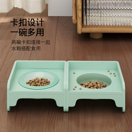 新款方块猫碗架狗碗猫食盆陶瓷宠物碗水碗粮防漏食护颈餐桌可拼接 - 图2