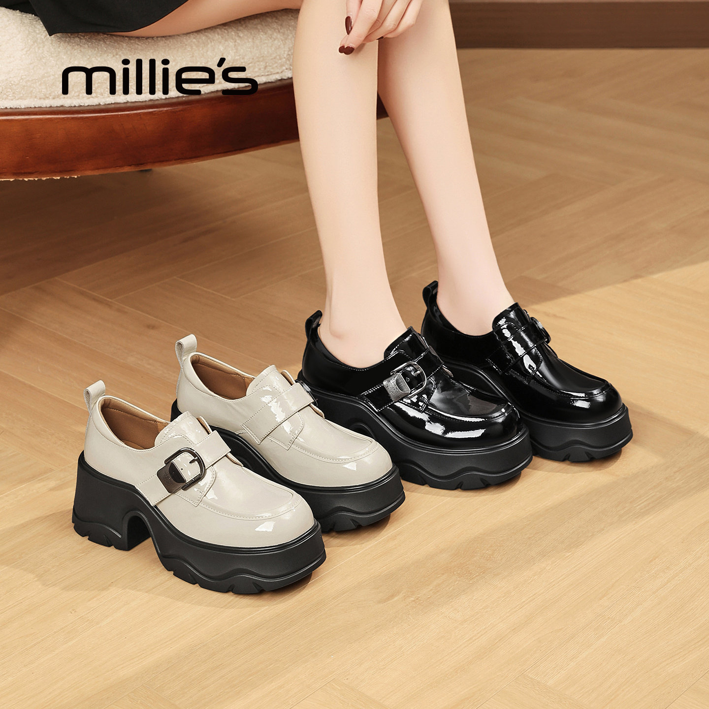 MILLIE'S/妙丽厚底乐福鞋通勤风松糕底深口单鞋女鞋2026春季新款,淘宝优惠券,粉丝福利购,淘宝优惠卷