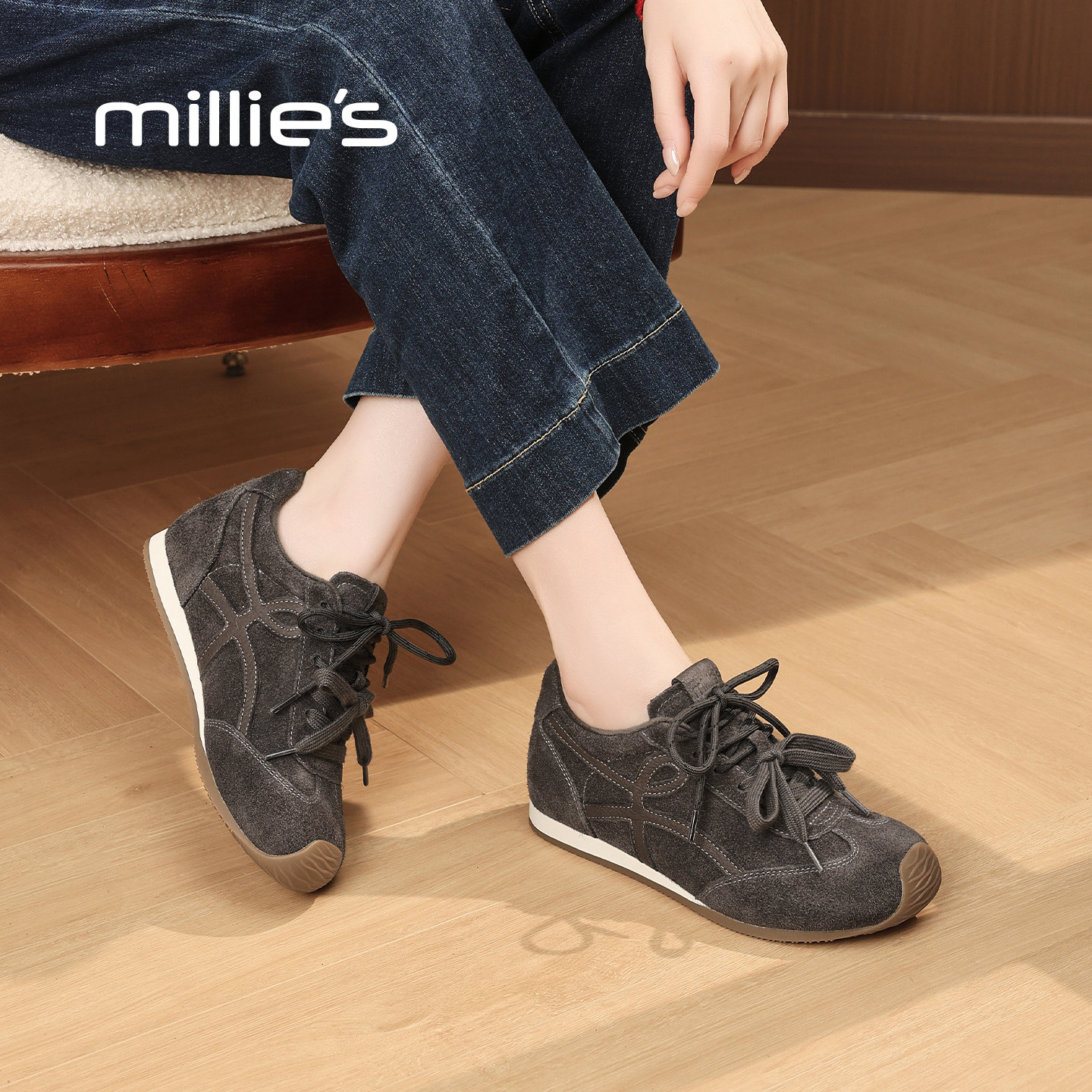 millies妙丽德训鞋女款加棉2025冬季厚底阿甘运动鞋棉鞋增高复古,淘宝优惠券,粉丝福利购,淘宝优惠卷