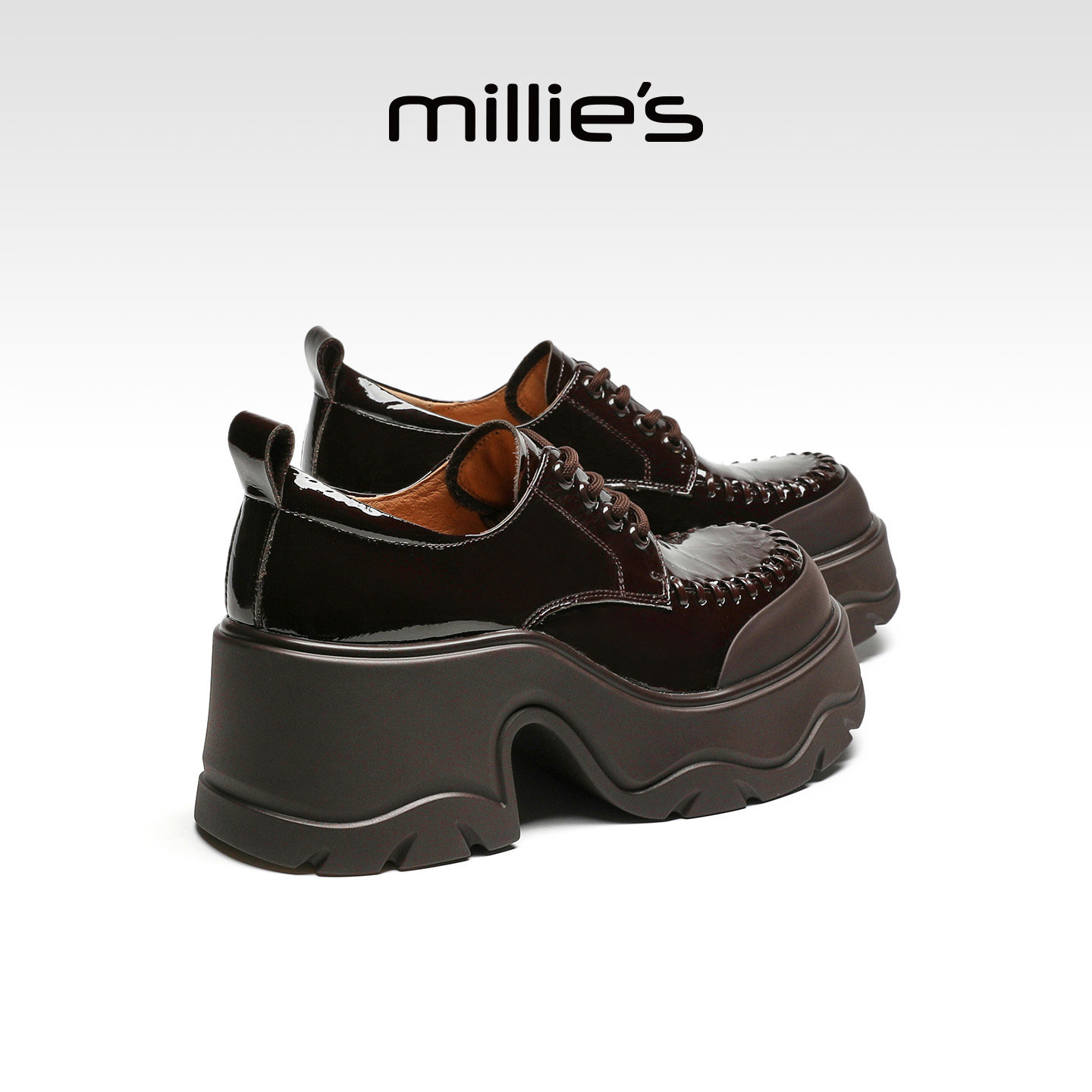 MILLIE'S/妙丽厚底乐福鞋女英伦风漆皮深口单鞋增高小个子厚底鞋,淘宝优惠券,粉丝福利购,淘宝优惠卷