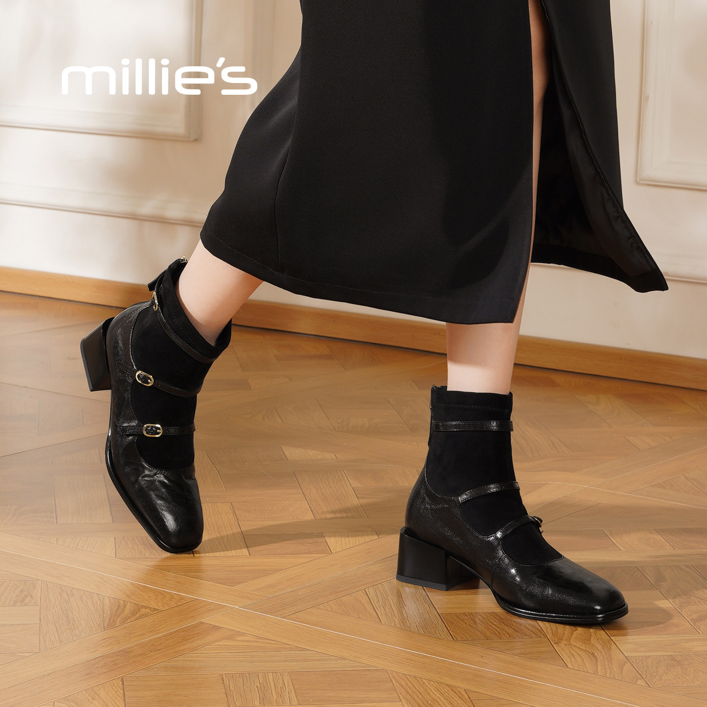 millies妙丽时装靴子女2025冬季加绒马丁靴切尔西及踝靴短靴粗跟,淘宝优惠券,粉丝福利购,淘宝优惠卷