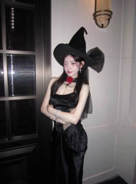黑天鹅序曲 万圣节cos装扮黑色蕾丝花朵女巫帽魔法帽暗黑系头饰女
